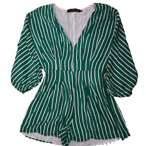 House of Harlow 1960 x REVOLVE Green‎ And White Stripe Ruben Romper XXS